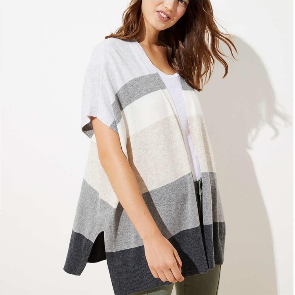 Loft Neutral Color Block Poncho Sweater